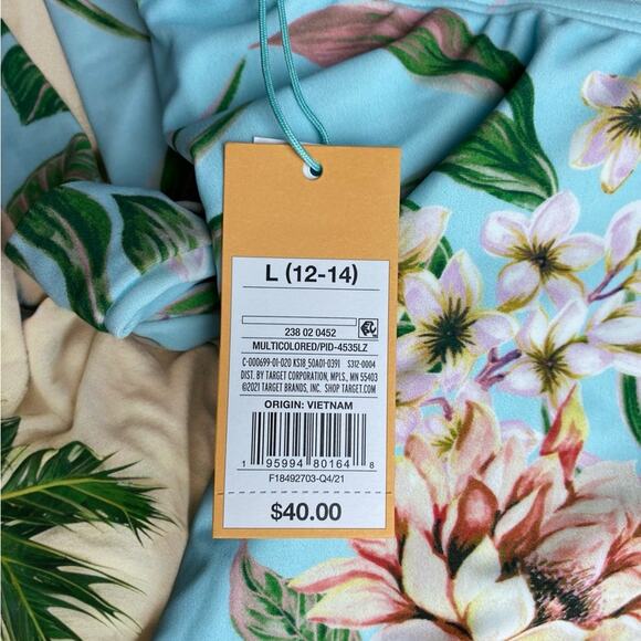 Kona Sol Wrap Front  Light Blue Floral One Piece Size L NWT - Picture 6 of 11